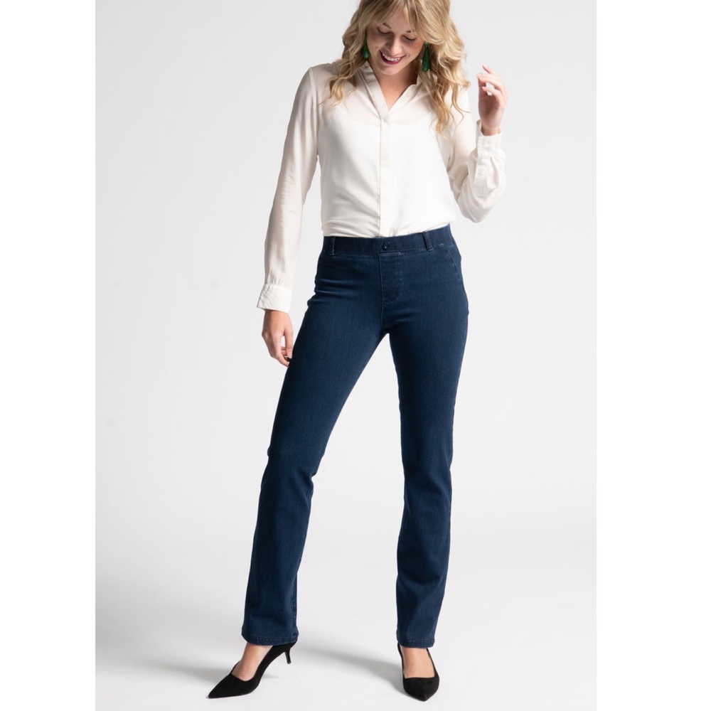 Betabrand yoga jean straight leg dark wash denim